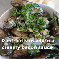 Mussels in a creamy bacon sauce